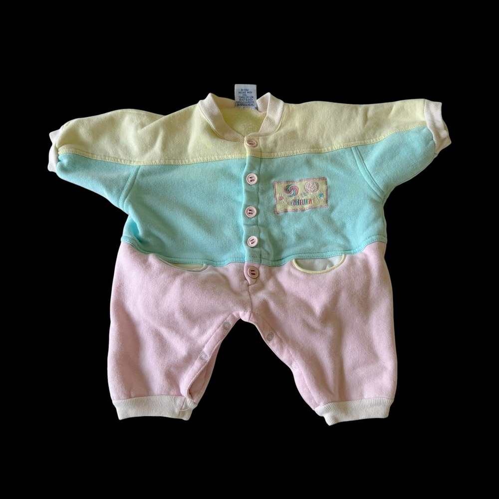 Popsicle Vintage Baby Colorblock Romper Pastel‎ Pink Teal Yellow 6-9 Months